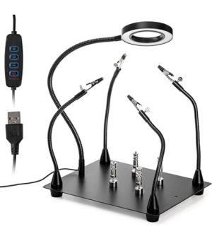 Craft Lighting - Octavia Magnetic Helping Hands Soldering Station - 5X LED Magnifying Lamp -  4 PCB Circuit Board Holder & 4 Flexible Magnetic Helping Hands